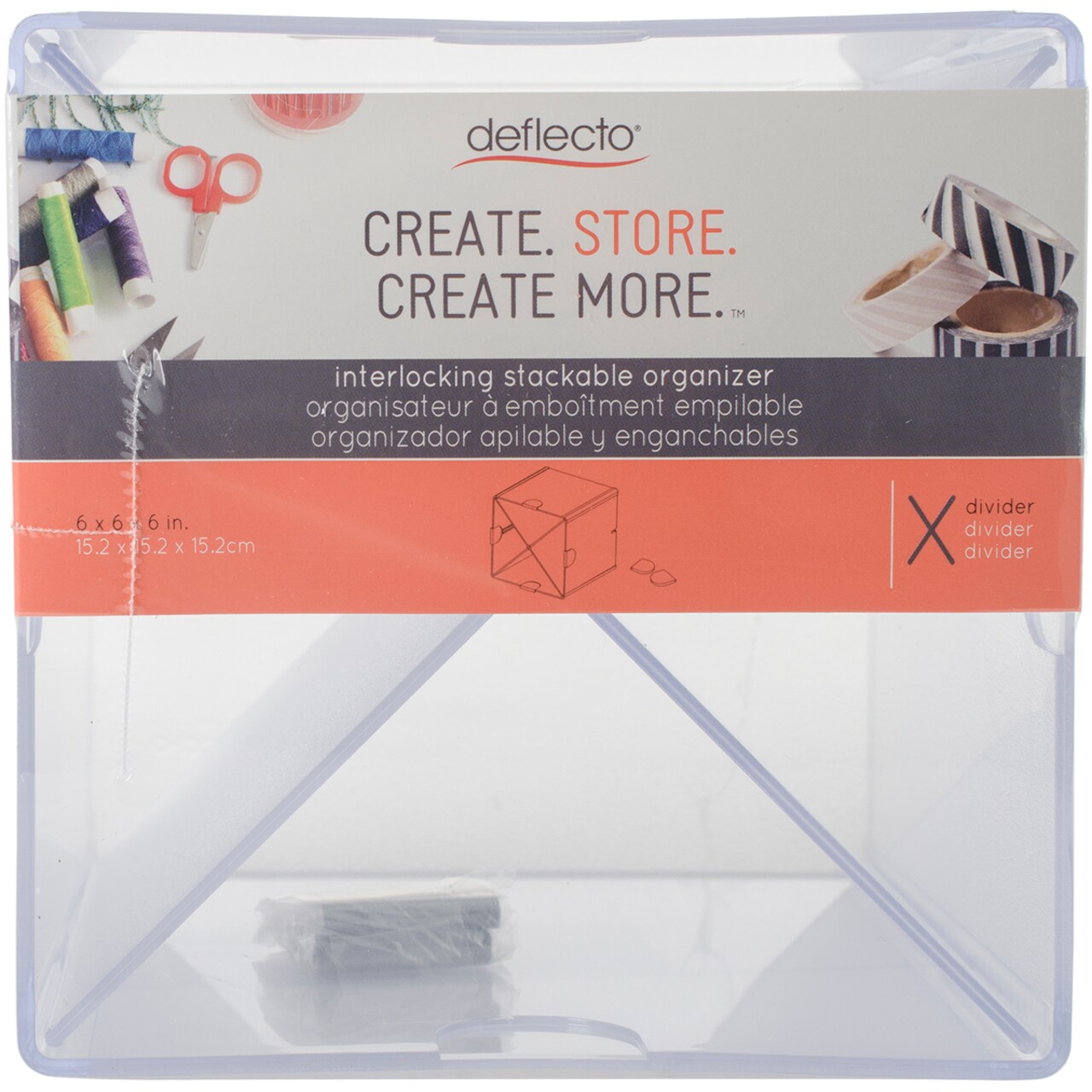 Deflecto Stackable X-Divided Storage Organizer-6"X6"X6" Clear